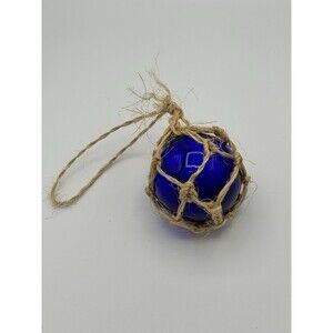 Small Rope Wrapped Cobalt Blue 3” Glass Fisherman’s Float Nautical Decor
